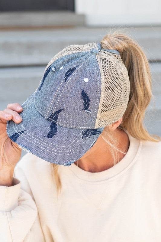 CC Leaf Motif Jacquard Denim Pony Cap