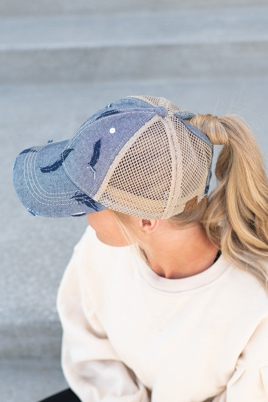 CC Leaf Motif Jacquard Denim Pony Cap