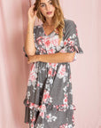 Floral V Neck Ruffle Dress