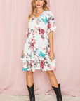 Floral V Neck Ruffle Dress