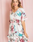 Floral V Neck Ruffle Dress