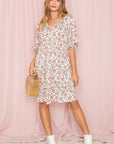 Floral V Neck Ruffle Dress