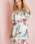 Floral V Neck Ruffle Dress