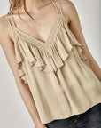 Mustard Seed Trim Detail Ruffled Cami Top - Online Only