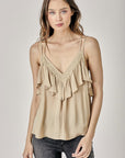 Mustard Seed Trim Detail Ruffled Cami Top - Online Only