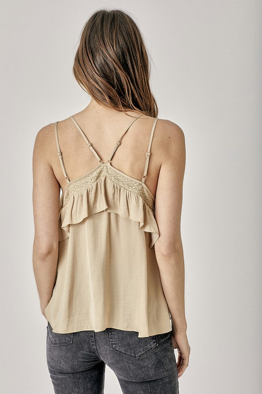 Mustard Seed Trim Detail Ruffled Cami Top - Online Only