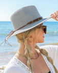 Beaded Belt Straw Panama Fedora Hat