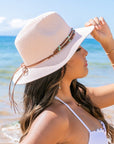 Beaded Belt Straw Panama Fedora Hat