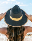 Fray-Edge Rattan Band Straw Panama Fedora Hat