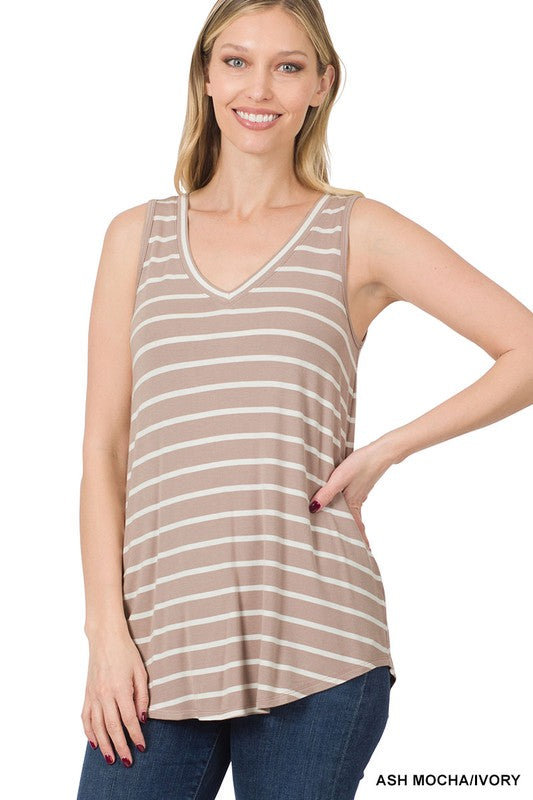 Zenana Striped V-Neck Tank