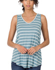 Zenana Striped V-Neck Tank - My Pampered Life Seattle