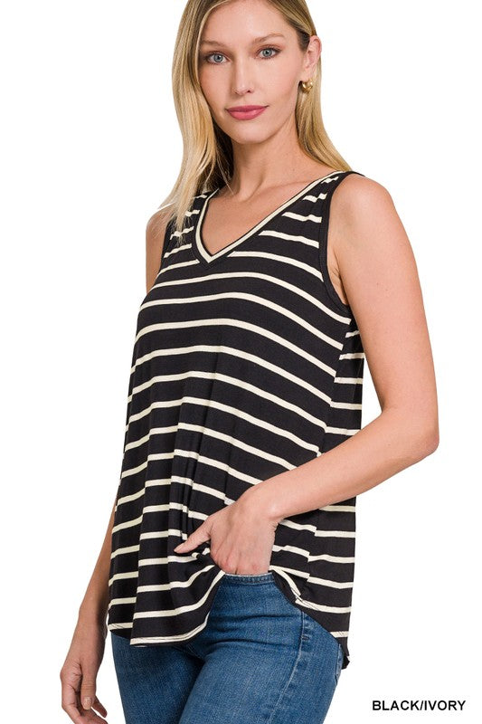 Zenana Striped V-Neck Tank