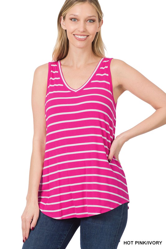 Zenana Striped V-Neck Tank