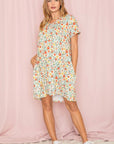 V-Neck Floral Baby Doll Dress