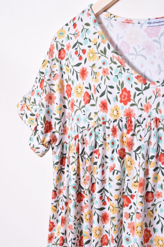 Plus V-Neck Floral Baby Doll Dress