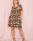 Plus V-Neck Floral Baby Doll Dress