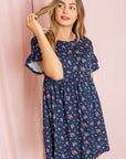 Ditsy Floral Ruffle Chest Pocket Dress