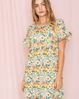 Ditsy Floral Ruffle Chest Pocket Dress