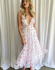 One and Only Collective Floral Printed Plunging Neck Tulle Maxi Dress - Online Only