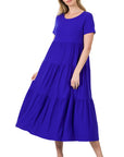 Zenana Short Sleeve Tiered Midi Dress