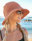 Bow Accent Woven Straw Bucket Sun Hat