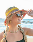 Rainbow Woven Straw Bucket Hat