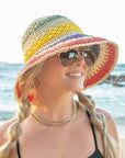 Rainbow Woven Straw Bucket Hat