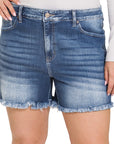 Zenana Plus Mid Rise Raw Hem Denim Shorts - My Pampered Life Seattle