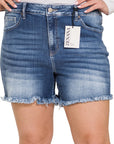 Zenana Plus Mid Rise Raw Hem Denim Shorts - My Pampered Life Seattle