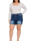 Zenana Plus Mid Rise Raw Hem Denim Shorts - My Pampered Life Seattle