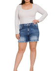 Zenana Plus Mid Rise Raw Hem Denim Shorts - My Pampered Life Seattle