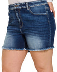 Zenana Plus Mid Rise Raw Hem Denim Shorts - My Pampered Life Seattle