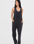 Mono B Mineral-Washed V Neck Overalls with Pockets