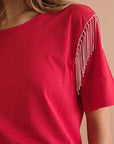 Blue B Rhinestone Fringe T Shirt - Online Only