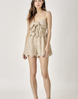 Mustard Seed Scallop Edge Front Tie Romper - Online Only