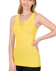 Zenana Ribbed Button Front Tank Top