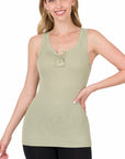 Zenana Ribbed Button Front Tank Top