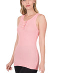 Zenana Ribbed Button Front Tank Top