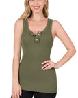 Zenana Ribbed Button Front Tank Top