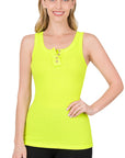 Zenana Ribbed Button Front Tank Top