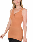 Zenana Ribbed Button Front Tank Top - Online Only