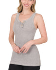 Zenana Ribbed Button Front Tank Top