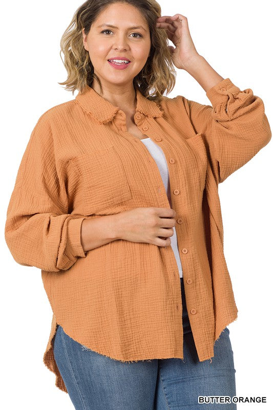 Zenana Plus Oversized Raw Edge Shirt