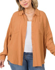 Zenana Plus Oversized Raw Edge Shirt