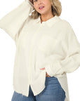 Zenana Plus Oversized Raw Edge Shirt - Online Only