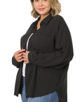 Zenana Plus Oversized Raw Edge Shirt - Online Only