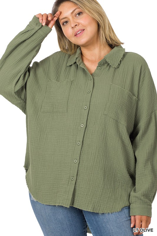 Zenana Plus Oversized Raw Edge Shirt