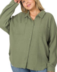 Zenana Plus Oversized Raw Edge Shirt - Online Only