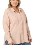 Zenana Plus Oversized Raw Edge Shirt - Online Only