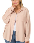 Zenana Plus Oversized Raw Edge Shirt